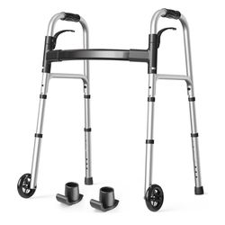 Folding Walkers for Seniors with 2 Skis and 5" Wheels, Lightweight Adult Rolling