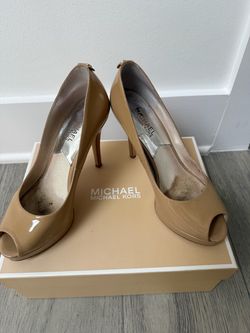Michael Kors Nude Patent Leather Peep-Toe Heels