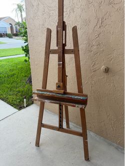vintage A-frame wooden artist easel, likely from the 1980s based on its design and patina. Roma. Natural wood