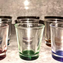 6 Varied Colored Shot Glasses Red, Green, Blue, Purple, Gold, Aqua