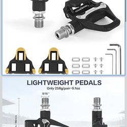 🔥Brand new🔥 Road Bike Pedals with Cleats Set, SPD-SL Compatible, 9/16" Wide Platform, Adjustable Tension, Includes 3 Hex Wrenches