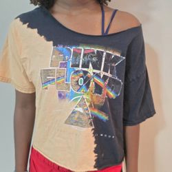 Pink Floyd tie dye off the shoulder top customized and styled and ready to wear