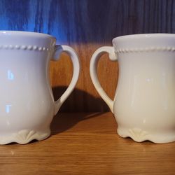 White Ceramic Pedestal Mugs – Set of 2 – Beaded Rim – $20 OBO