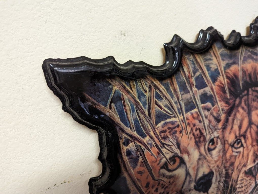 African Tiger, Lion, Panther Big Cats Wildlife Barnwood Wall Art Wooden Scene