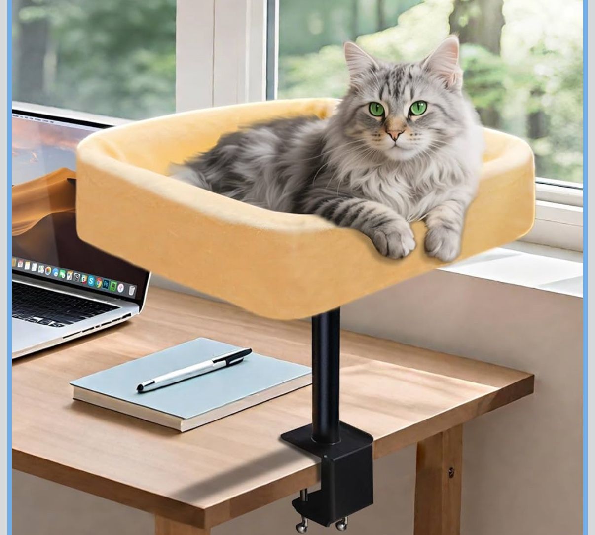 Cat Desk Bed, Sturdy Cats Bed for Desk with Washable Cover, Dual-Sided Breathable Summer & Winter, Comfortable Soft Pet Nest Bed with Reinforced Steel