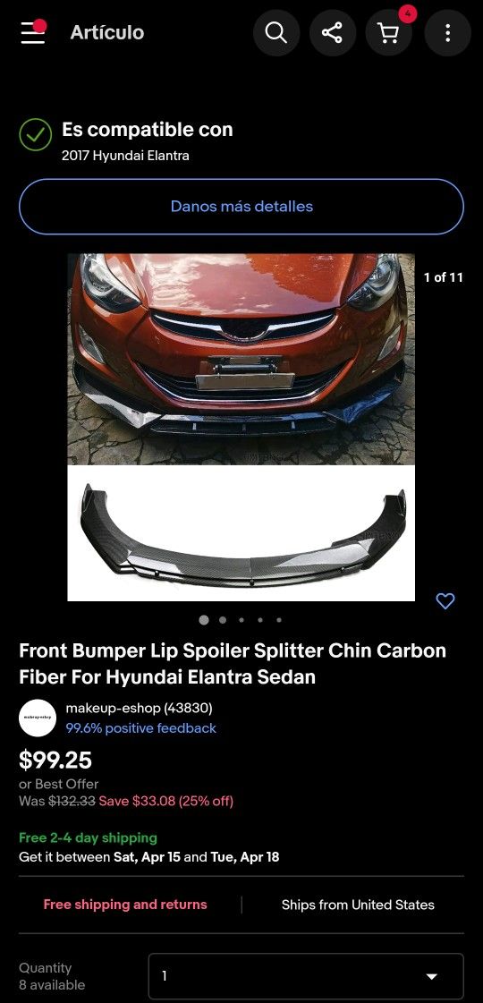Front Bumper Lip Hyundai Elantra