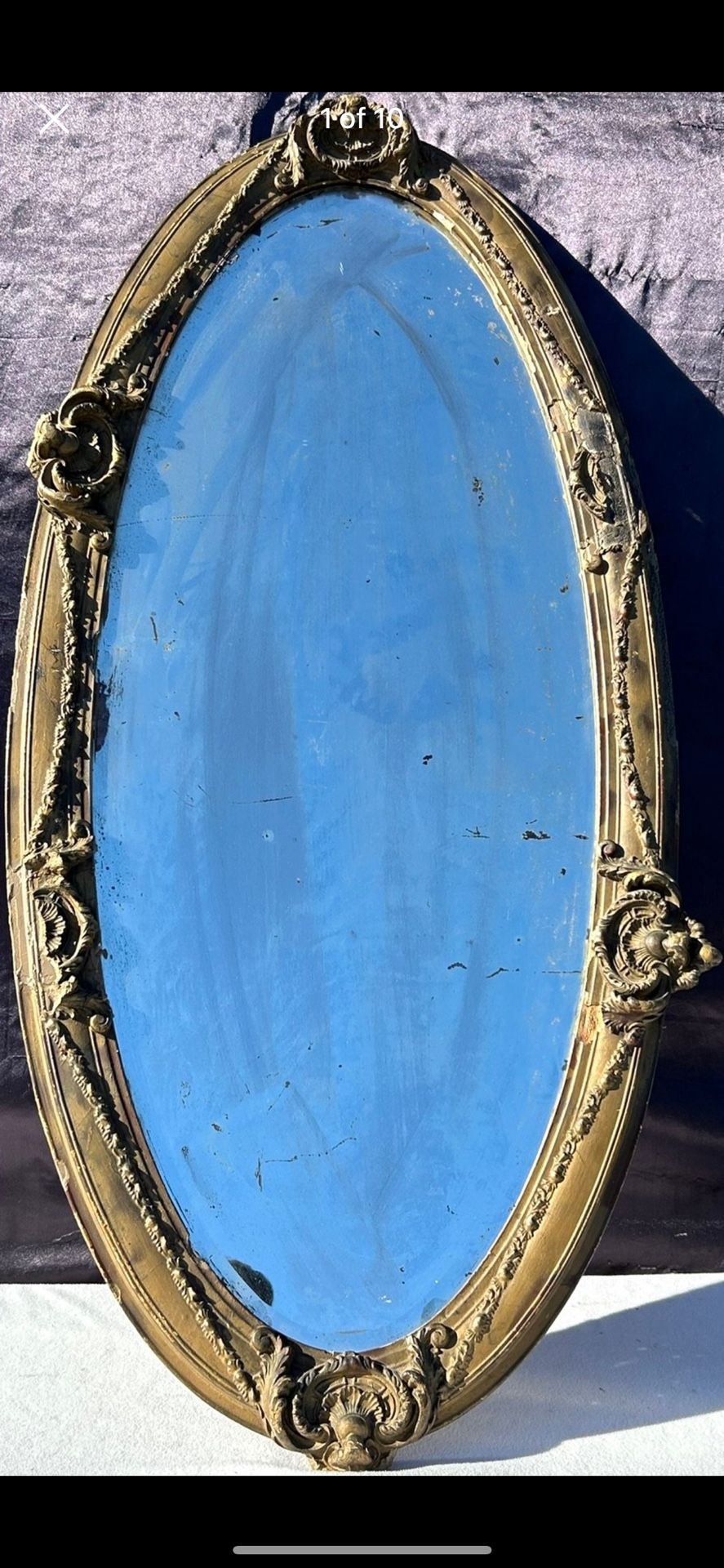 Antiques Civil War Era 1860's Gesso Frame Hanging Mirror - 25"x 55.5"