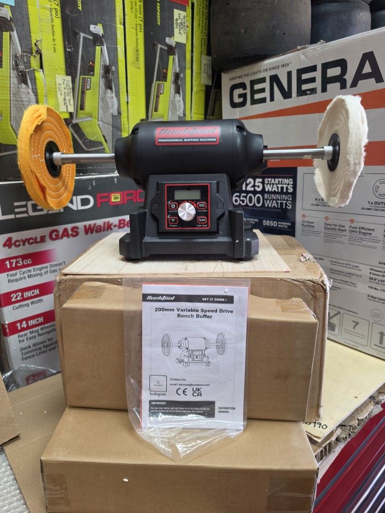 10" Bucktool 200mm Variable Speed Drive Bench Buffer,New, Financing Available