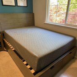 Full Grey Wood Bed Frame with Storage