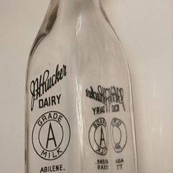 Old Glass Milk Jar Bottle Embossed One Quart - "J H RUCKER" Abilene Tx   9 1/2"
