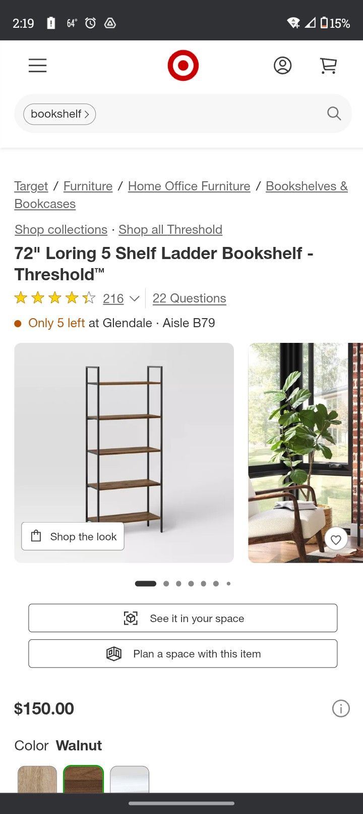 72" Loring 5 Shelf Ladder Bookshelf By Threshold