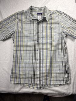Patagonia Men M Puckerware Button Down White Multicolor Plaid Short Sleeve Shirt