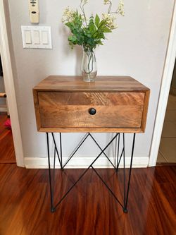 Mid-Century Wood Nightstand with Hairpin Legs