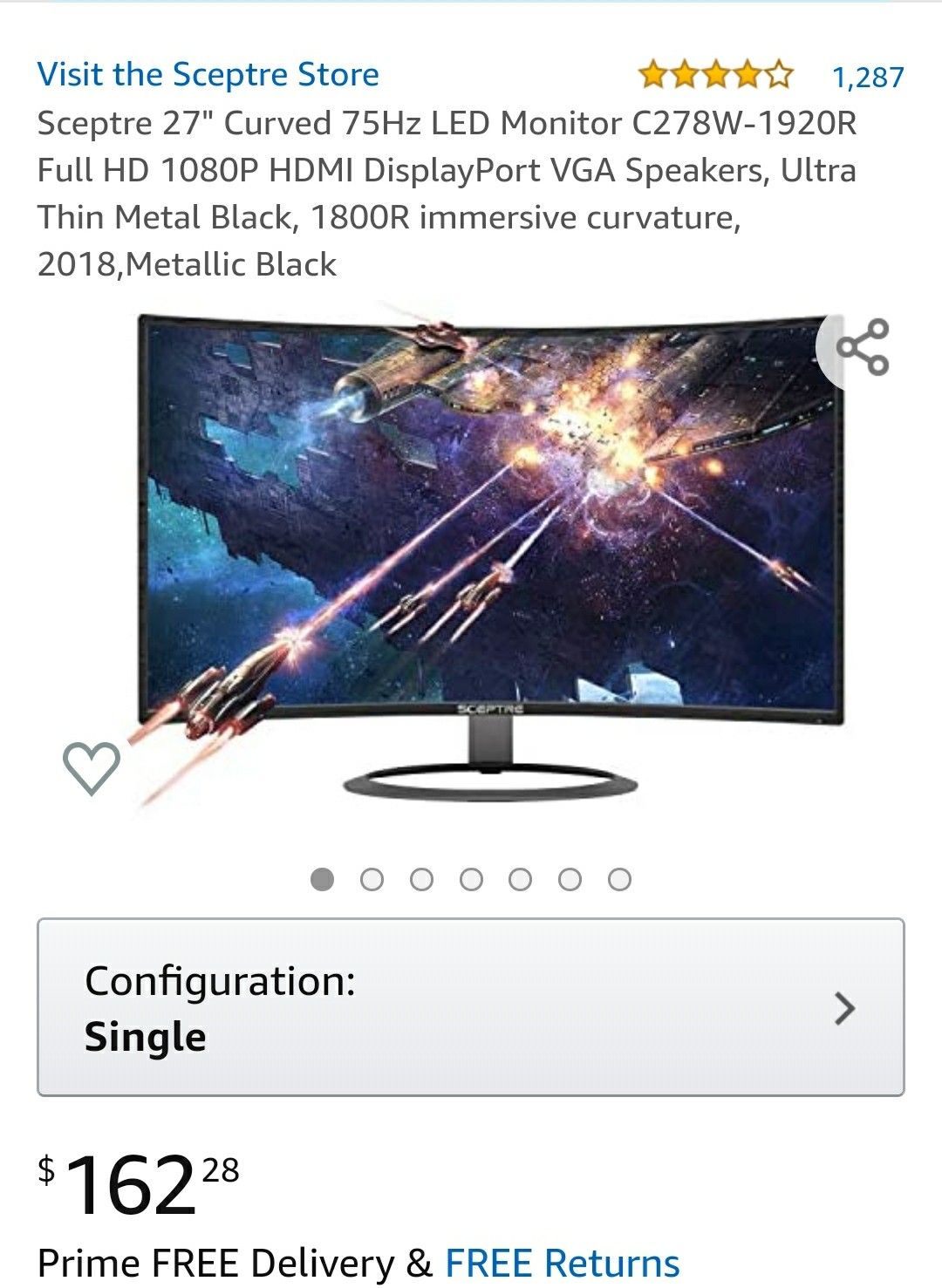 27" Sceptre curved monitor - LED 1080p/75Hz