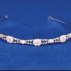 Silver Rhinestone and Pearl Headband Tiara for All Occasions Gift
