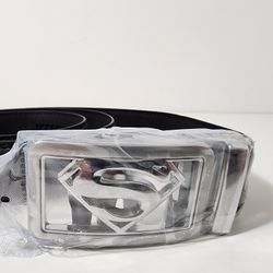 Luxury Men's Superman Automatic Buckle Belt Black Leather 50.5" inch
