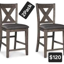 Ashley Caitbrook X Back Counter Height Bar Stool (Set of 2)  antiqued Gray