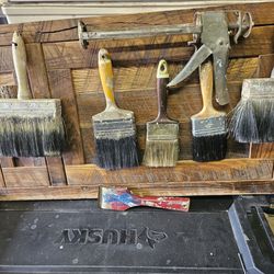 Antique Painters Tools On Oak Wall Display
