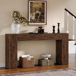 63" Console Table, Rustic Sofa Table Hallway Table with Stable Legs. Rustic Brown