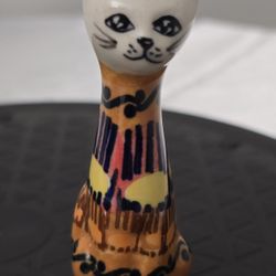 Polish Pottery Small Cat Figurine 3.5" UNIKAT