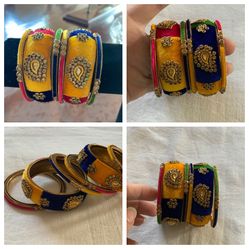 Indian Velvet Multi-Color Fancy Bridal Wedding Fashion Bangle Set 6ps