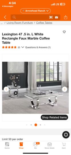  Living Room Furniture / Coffee Tables Lexington 47 .5 in. L White Rectangle Faux Marble Coffee Table