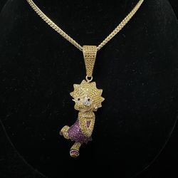 Lisa Simpson Gold Pendant 10K W/ Cuban Necklace 