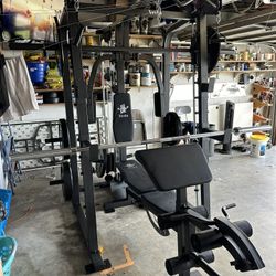 Vesta Fitness Smith Machine 2001 w/Bench Attachment | 230lb Bumpers Weights | 7ft Olympic Bar | Fitness | Gym Equipment | FREE DELIVERY🚚 