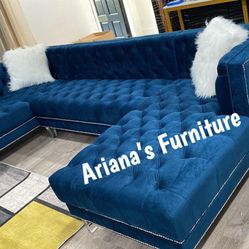 Black Friday Sale Blue Velvet Sectional U-Shaped