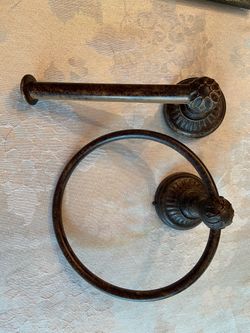 Towel ring and toilet paper set with matching frame