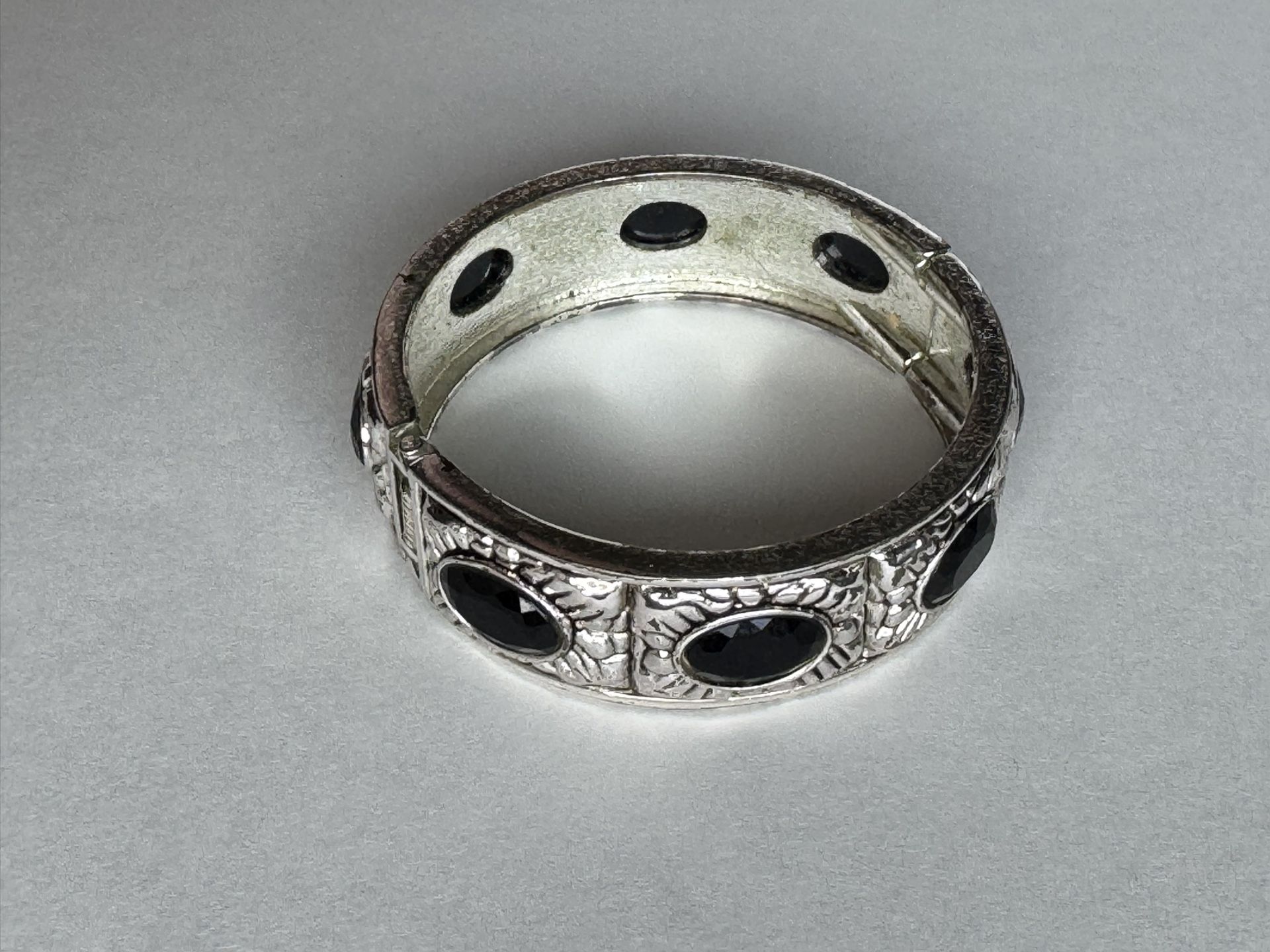 Silver Bracelet with Black Stones