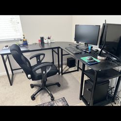 L shaped computer desk+  Monitor Stand And filing cabinet