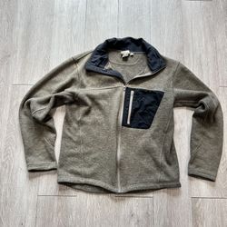LL Bean Full Zip Mock Neck Fleece Sweater Jacket Men S Olive Green Polartec