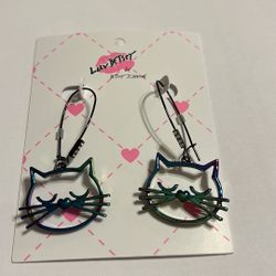 New Luv Betsey by Betsey Johnson Multicolor Metal Cat Hook Earrings