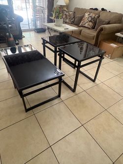 3 Piece Black Glass Coffee Table Set – Tempered Glass