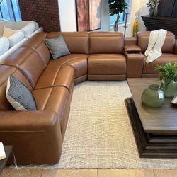 100% Leather Power Recliner Power Headrest Sectional 