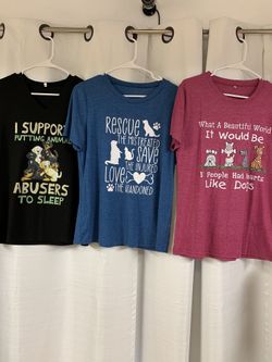 3 T-shirts In Black, Blue, And Raspberry Dogs And Rescue Theme