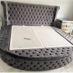 Luxus Gray,Black,Blue,Cream,Purple Velvet King Storage Platform Bed Frame Cama {{ Queen, Full, Twin Size bed available}}