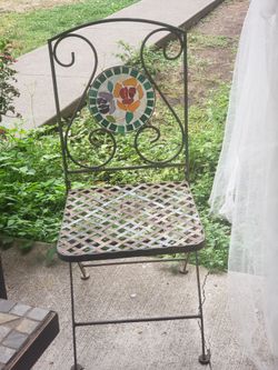 Vintage Rusty Metal Folding Chair With Mosaic Details