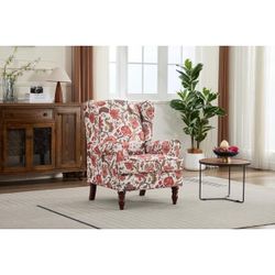 Wingback Accent Chair,Upholstered Club Chair with Solid Wood Legs for Living Room, Bedroom & Office,Floral Re