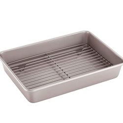 Roasting Pan with Rack, 13-Inch Non-Stick Rectangular Deep Dish Oven-BBQ Bakeware for Oven Baking 9" x 13" x 2.4" (Champagne Gold)