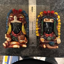2 Vintage Onyx Carved Stone Aztec Statue Mayan Native American Art Figurines