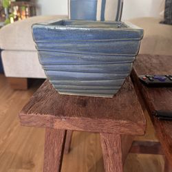 NEW blue ceramic planter pot with drainage 