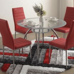 Modern Dining Set with 4 Red Chairs | $39 Down Financing