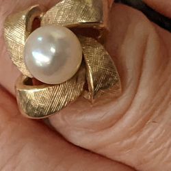 Solid Gold Pearl Ring Antique Size 5