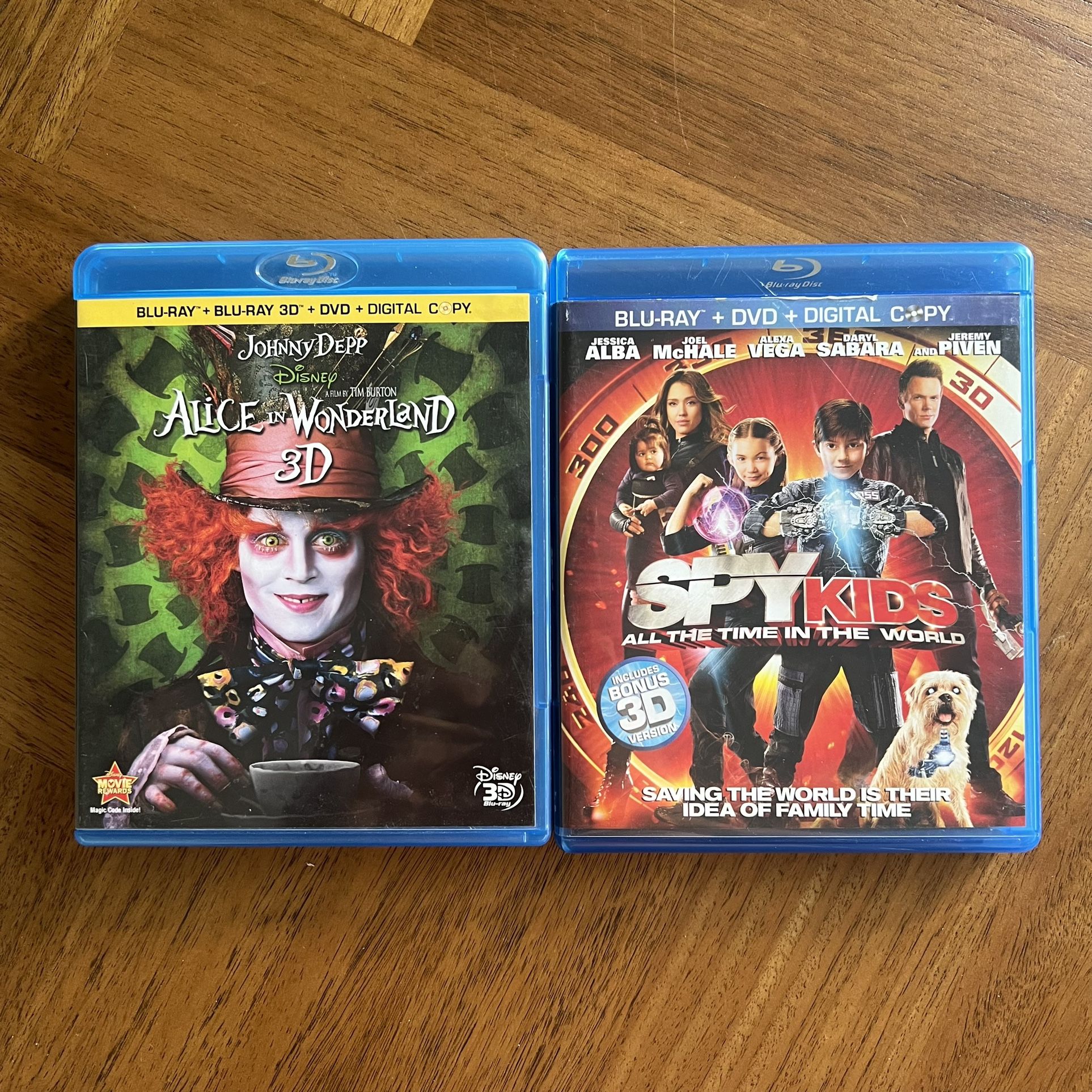 Lot of 2 Children’s & Kid’s Alice in Wonderland and Spy Kids 3D Blu-ray DVD Movies