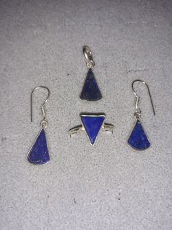 Beautiful Lapis earrings, ring and pendant set