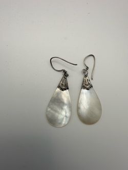 Vintage White Mother Of Pearl Sterling Silver 925 Teardrop Earrings