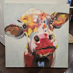 Colorful Cow Canvas 35"x35"