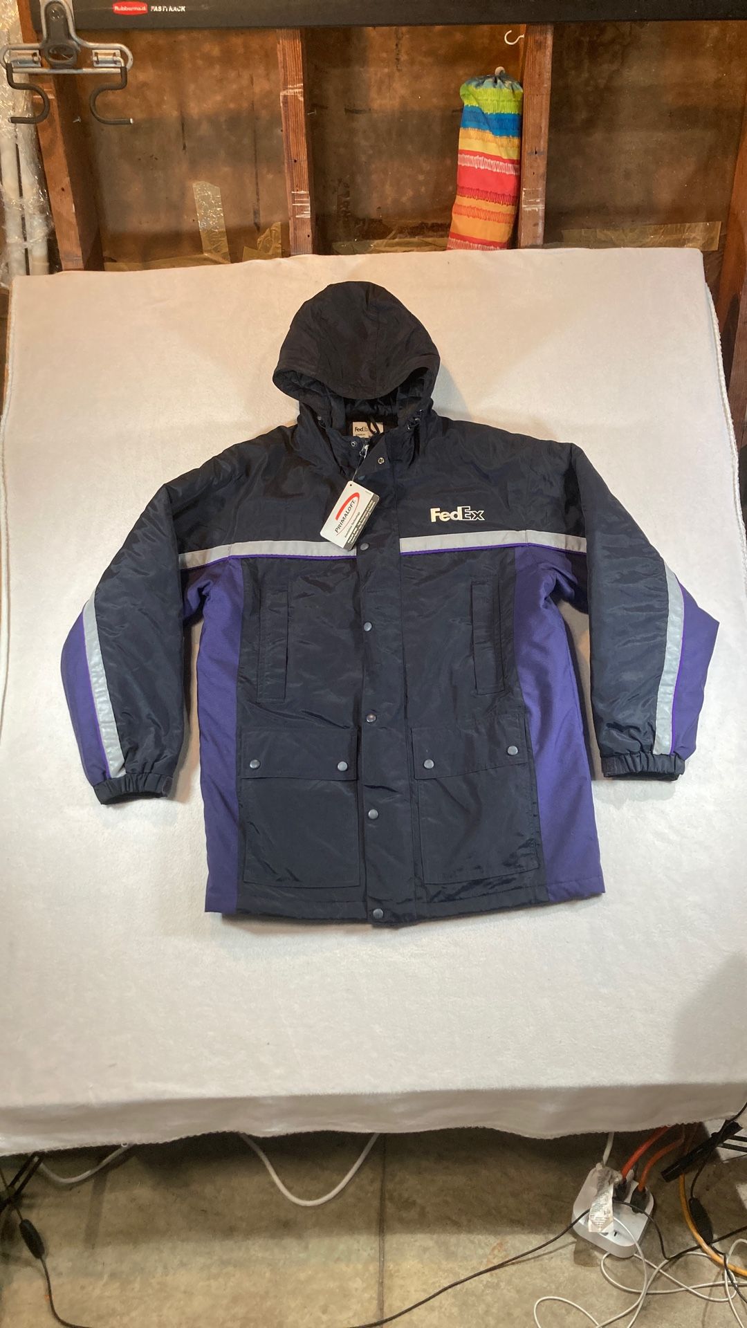 FedEx Winter Parka Jacket Mens Medium Black & Purple Reflective